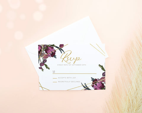 Boho Flowers - Invite, RSVP, Details & Reception Card Self Editing Template