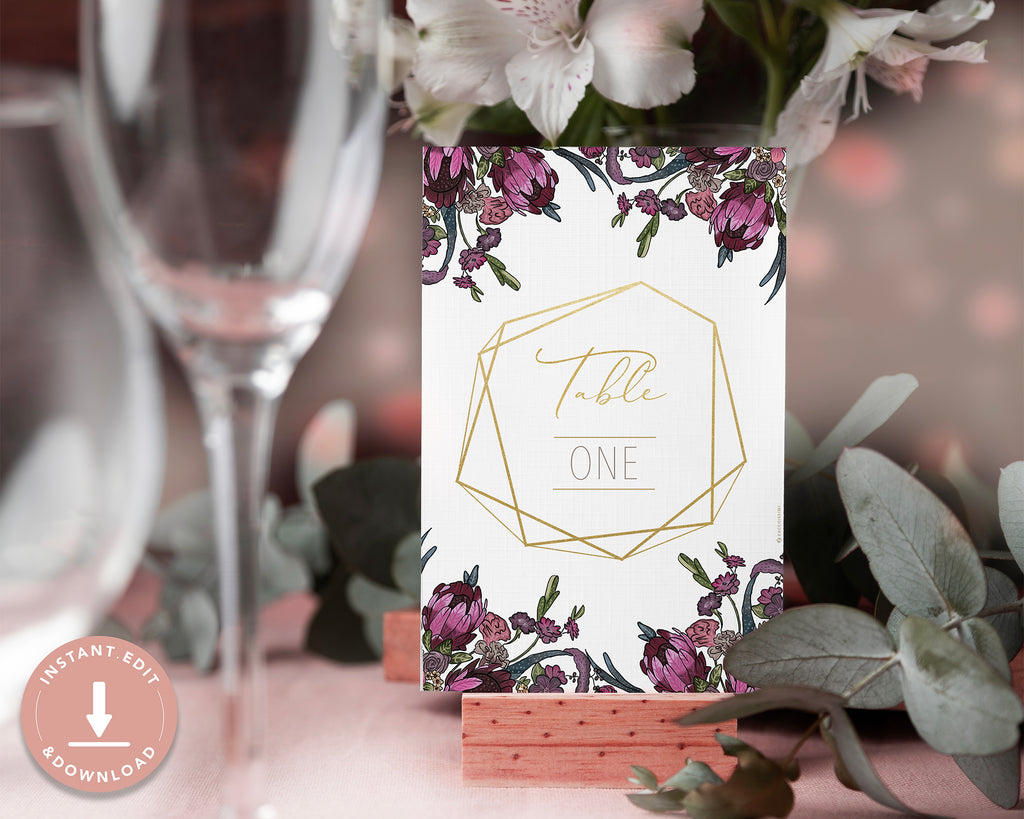Boho Flowers - Table Number Card Self Editing Template