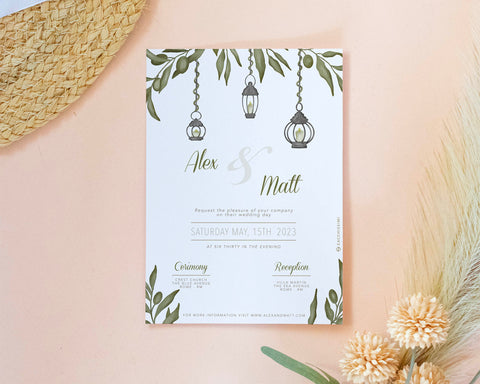 Greenery - Invite, RSVP, Details & Reception Card Self Editing Template